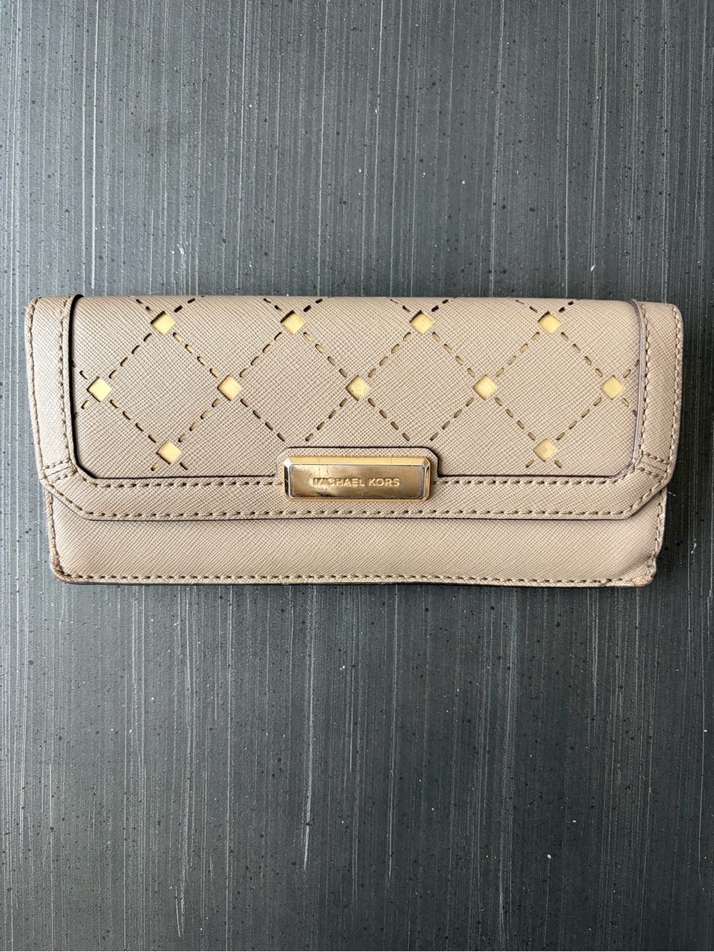 Michael Kors Taupe Quilted Wallet with Gold Studs